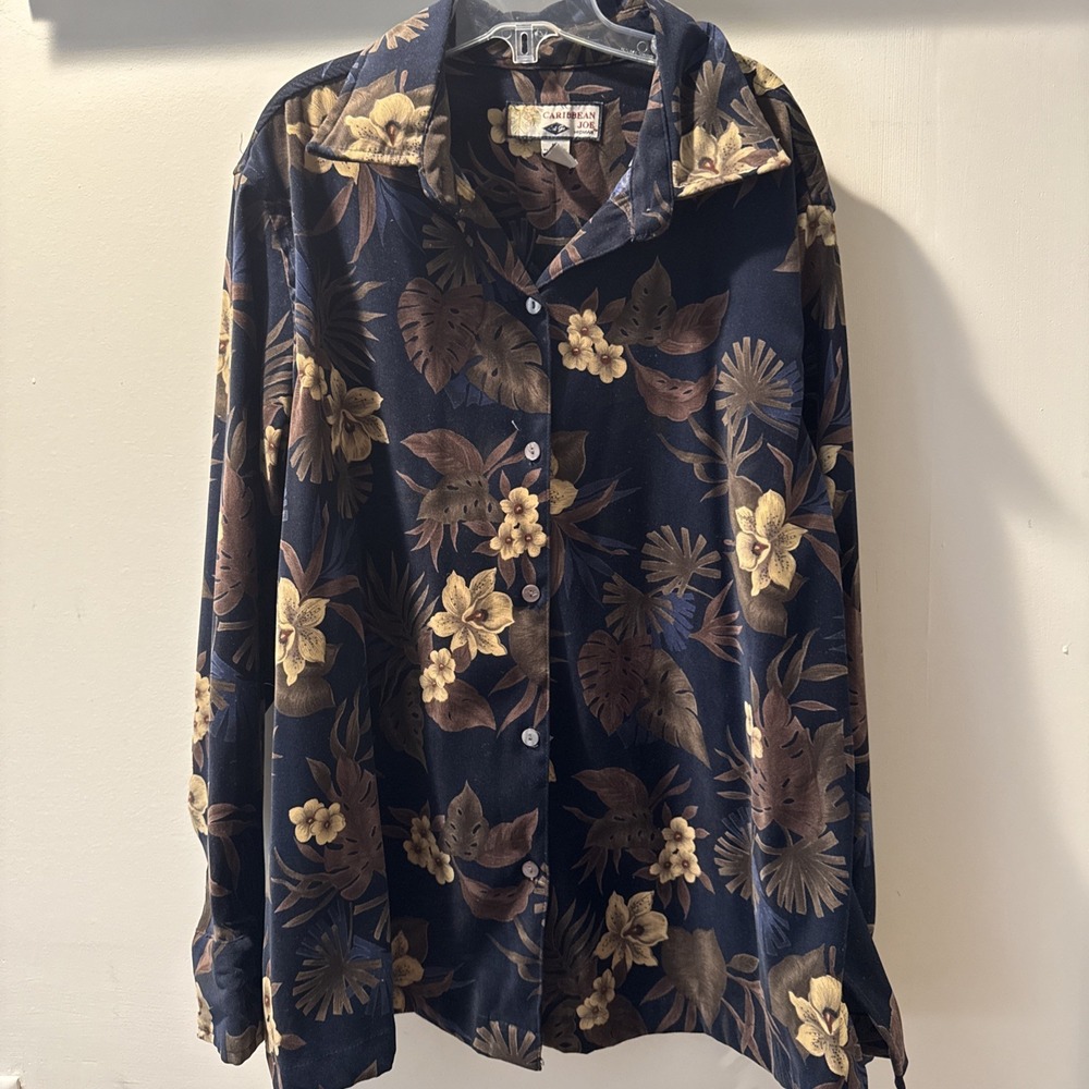 Caribbean Joe Black And Brown Velvet Floral Light Weight Jacket Woman's 1x